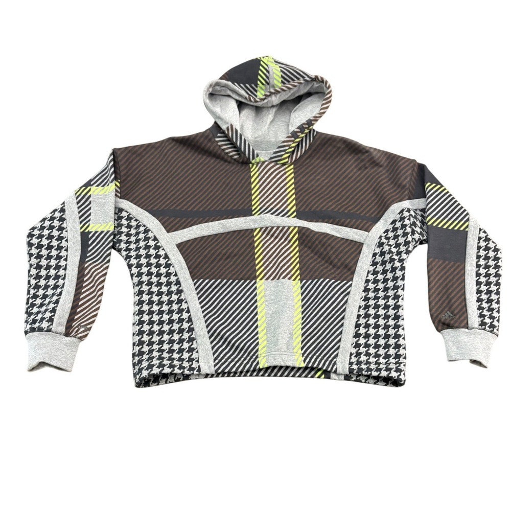 NWT Adidas Ivy Park Plaid Hooded Shrug Youth XL/Womens Large Brown Cropped Plaid